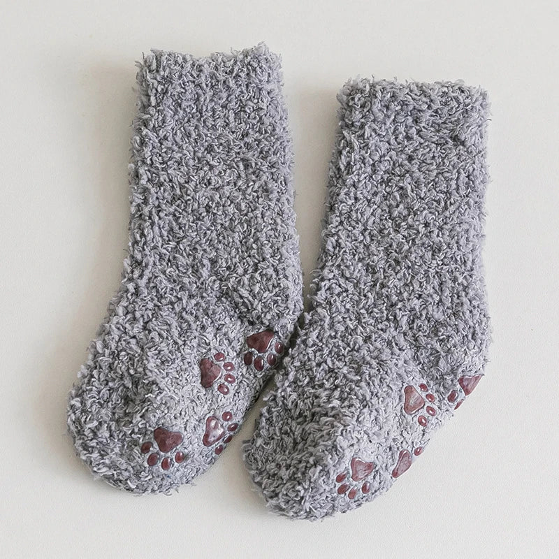 1 Pairs Winter Coral Fleece Children Socks Thick Warm Anti-slip Newborn Girls Boys Tube Socks Indoor Floor Socks For 0-5 Years - ZOOMNSTORE