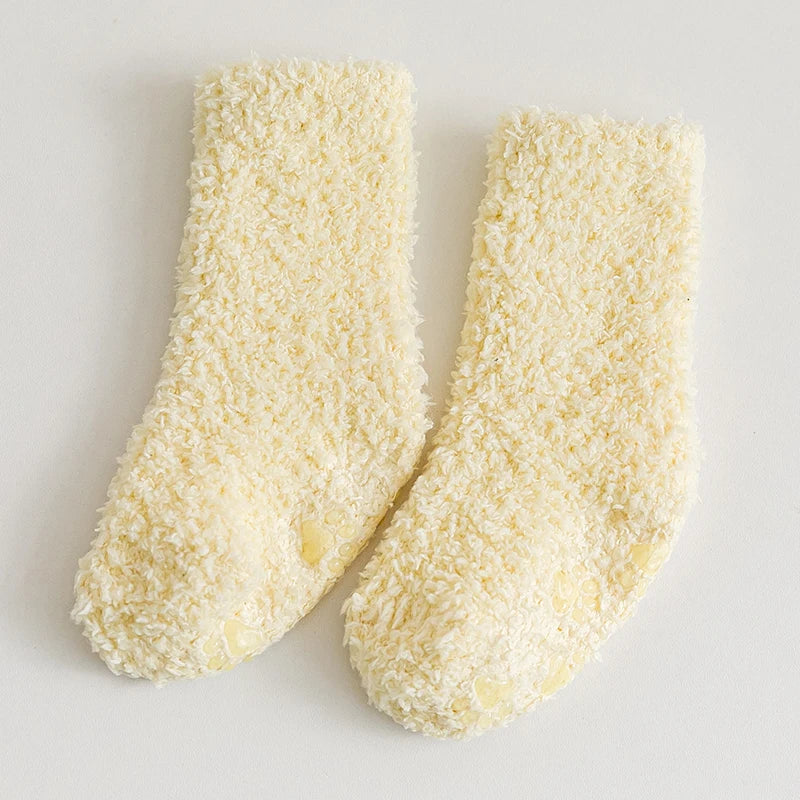 1 Pairs Winter Coral Fleece Children Socks Thick Warm Anti-slip Newborn Girls Boys Tube Socks Indoor Floor Socks For 0-5 Years - ZOOMNSTORE