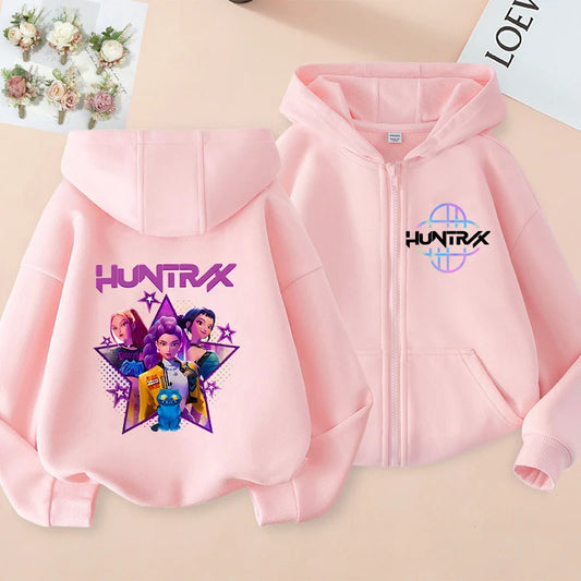Children Zip Up Hoodie - Kpop Y2K Style Sweatshirt With Cartoon Pattern, Full Zipper Jacket - ZOOMNSTORE