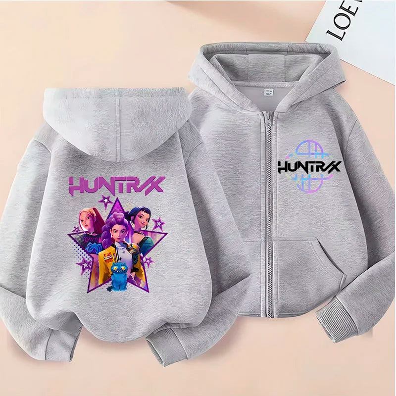 Children Zip Up Hoodie - Kpop Y2K Style Sweatshirt With Cartoon Pattern, Full Zipper Jacket - ZOOMNSTORE