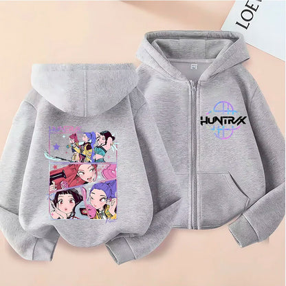 Children Zip Up Hoodie - Kpop Y2K Style Sweatshirt With Cartoon Pattern, Full Zipper Jacket - ZOOMNSTORE