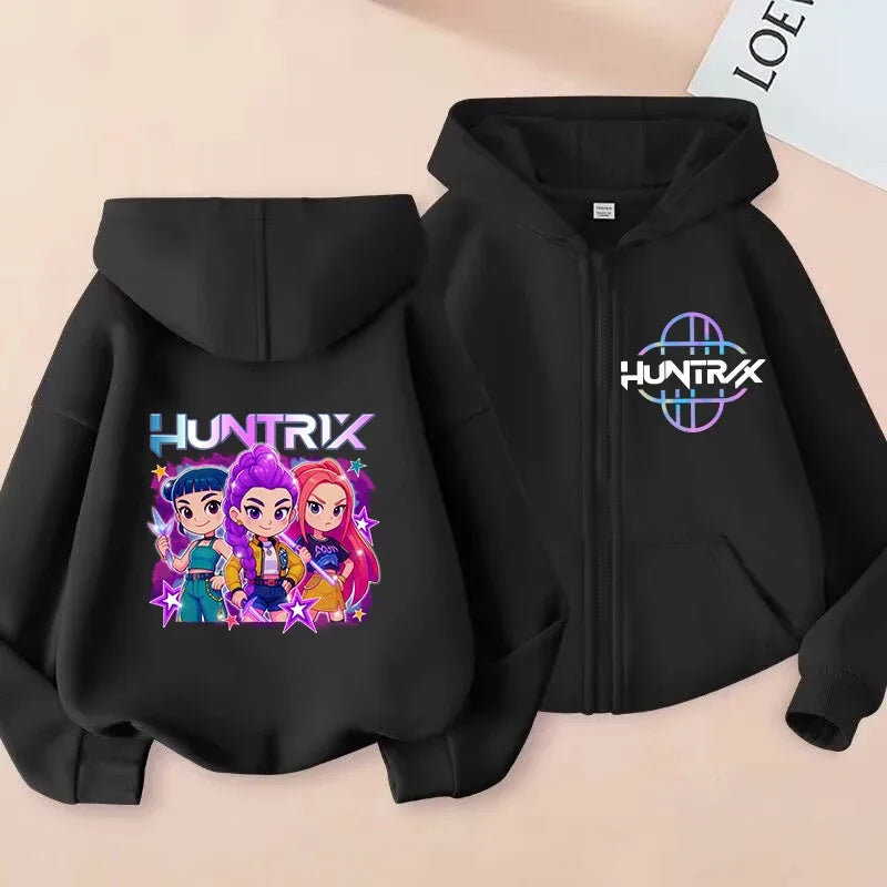 Children Zip Up Hoodie - Kpop Y2K Style Sweatshirt With Cartoon Pattern, Full Zipper Jacket - ZOOMNSTORE