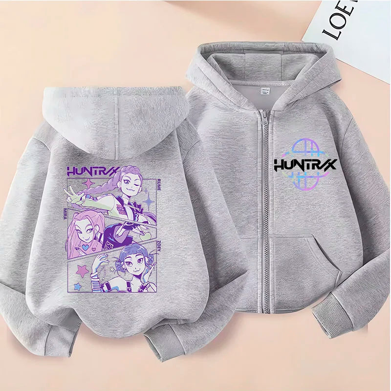 Children Zip Up Hoodie - Kpop Y2K Style Sweatshirt With Cartoon Pattern, Full Zipper Jacket - ZOOMNSTORE