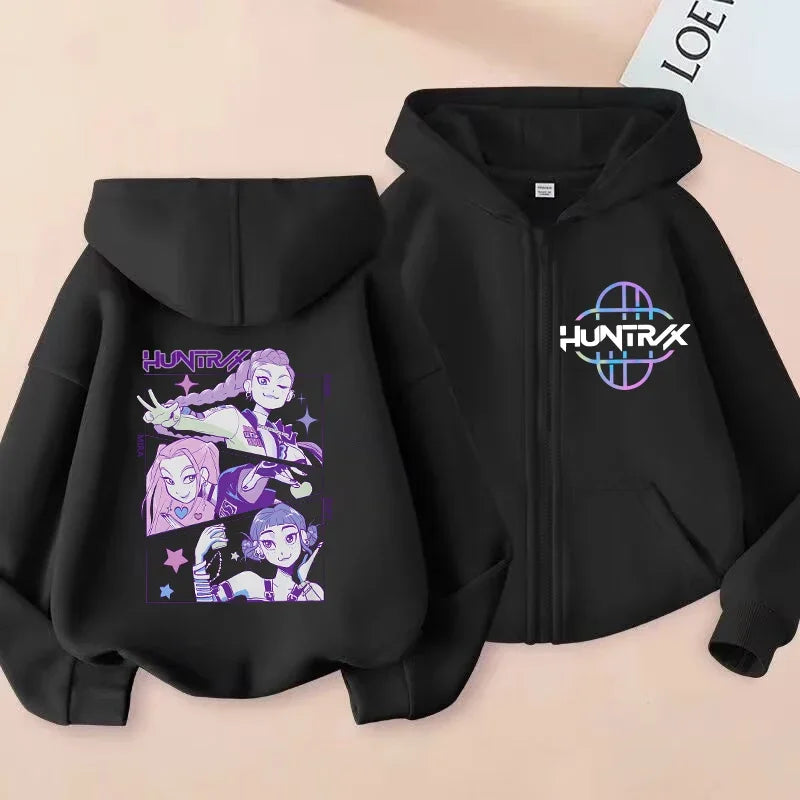 Children Zip Up Hoodie - Kpop Y2K Style Sweatshirt With Cartoon Pattern, Full Zipper Jacket - ZOOMNSTORE