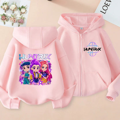 Children Zip Up Hoodie - Kpop Y2K Style Sweatshirt With Cartoon Pattern, Full Zipper Jacket - ZOOMNSTORE