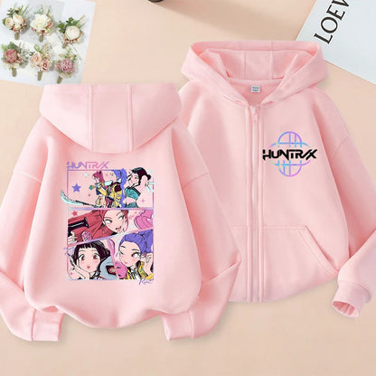 Children Zip Up Hoodie - Kpop Y2K Style Sweatshirt With Cartoon Pattern, Full Zipper Jacket - ZOOMNSTORE