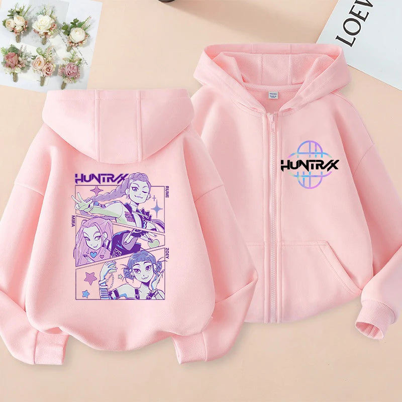 Children Zip Up Hoodie - Kpop Y2K Style Sweatshirt With Cartoon Pattern, Full Zipper Jacket - ZOOMNSTORE