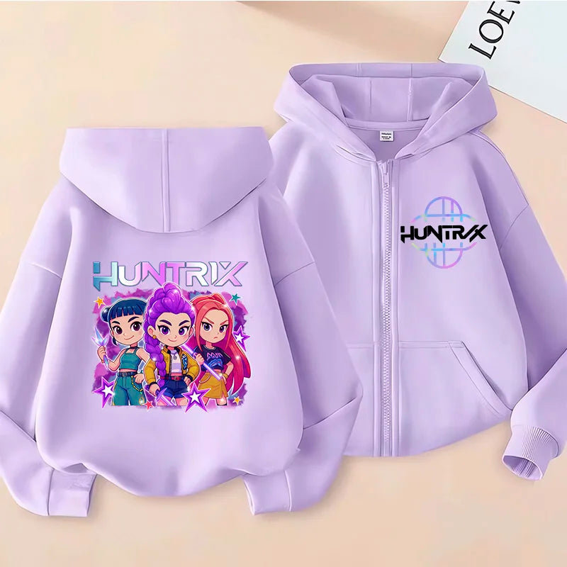 Children Zip Up Hoodie - Kpop Y2K Style Sweatshirt With Cartoon Pattern, Full Zipper Jacket - ZOOMNSTORE