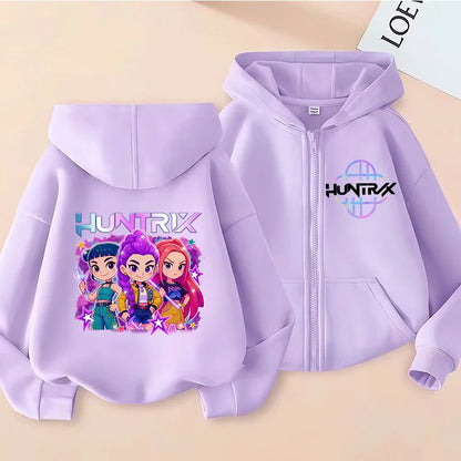Children Zip Up Hoodie - Kpop Y2K Style Sweatshirt With Cartoon Pattern, Full Zipper Jacket - ZOOMNSTORE
