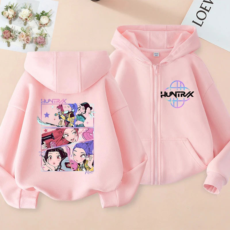 Children Zip Up Hoodie - Kpop Y2K Style Sweatshirt With Cartoon Pattern, Full Zipper Jacket - ZOOMNSTORE
