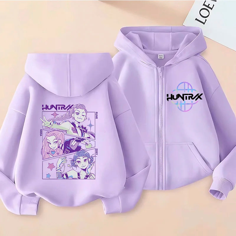 Children Zip Up Hoodie - Kpop Y2K Style Sweatshirt With Cartoon Pattern, Full Zipper Jacket - ZOOMNSTORE