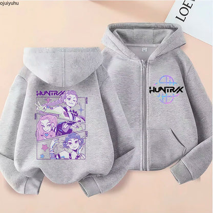 Children Zip Up Hoodie - Kpop Y2K Style Sweatshirt With Cartoon Pattern, Full Zipper Jacket - ZOOMNSTORE