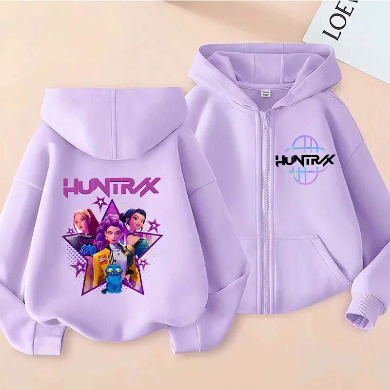 Children Zip Up Hoodie - Kpop Y2K Style Sweatshirt With Cartoon Pattern, Full Zipper Jacket - ZOOMNSTORE