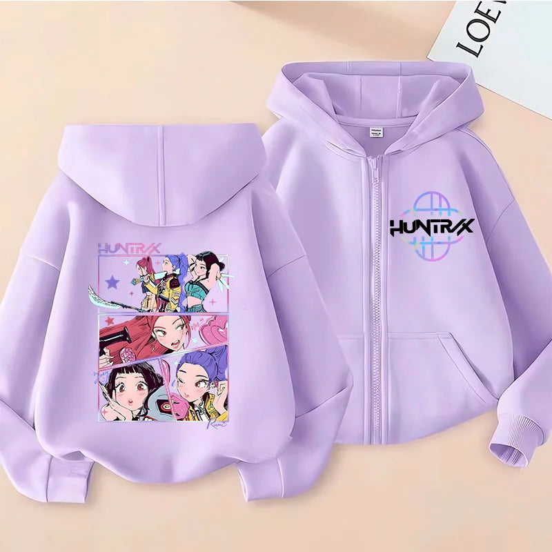 Children Zip Up Hoodie - Kpop Y2K Style Sweatshirt With Cartoon Pattern, Full Zipper Jacket - ZOOMNSTORE