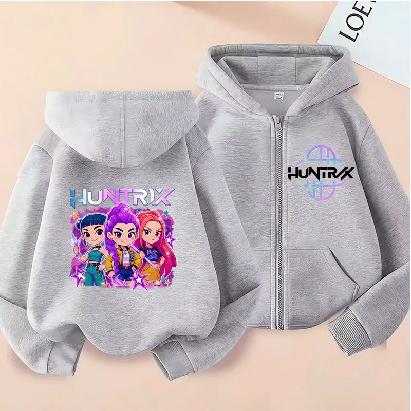 Children Zip Up Hoodie - Kpop Y2K Style Sweatshirt With Cartoon Pattern, Full Zipper Jacket - ZOOMNSTORE