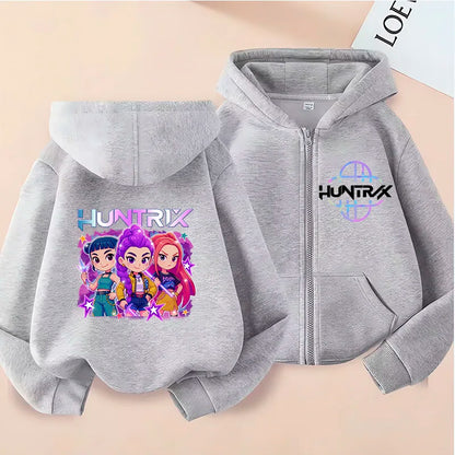 Children Zip Up Hoodie - Kpop Y2K Style Sweatshirt With Cartoon Pattern, Full Zipper Jacket - ZOOMNSTORE