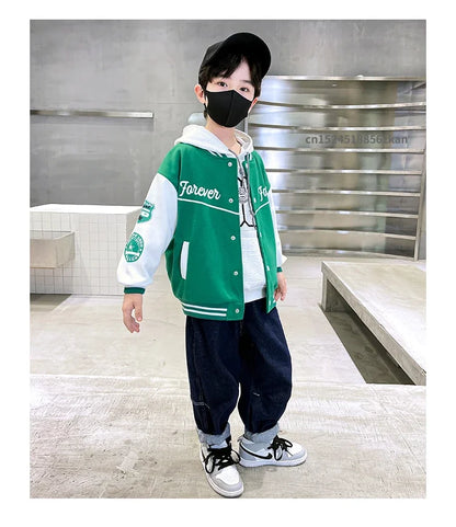 Children's Autumn Jacket - Quilted Cotton Baseball Suit with Zipper Closure for Kids - ZOOMNSTORE