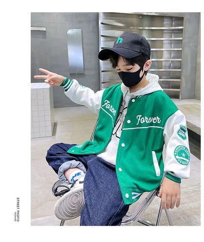 Children's Autumn Jacket - Quilted Cotton Baseball Suit with Zipper Closure for Kids - ZOOMNSTORE