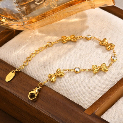 Childrens Stainless Steel Bracelet - Cute Bow Design with Cubic Zirconia - ZOOMNSTORE
