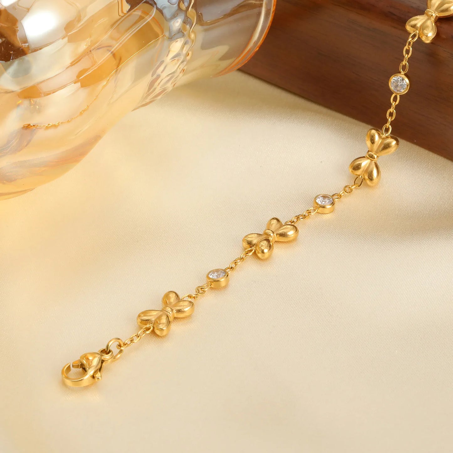 Childrens Stainless Steel Bracelet - Cute Bow Design with Cubic Zirconia - ZOOMNSTORE