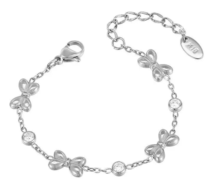 Childrens Stainless Steel Bracelet - Cute Bow Design with Cubic Zirconia - ZOOMNSTORE