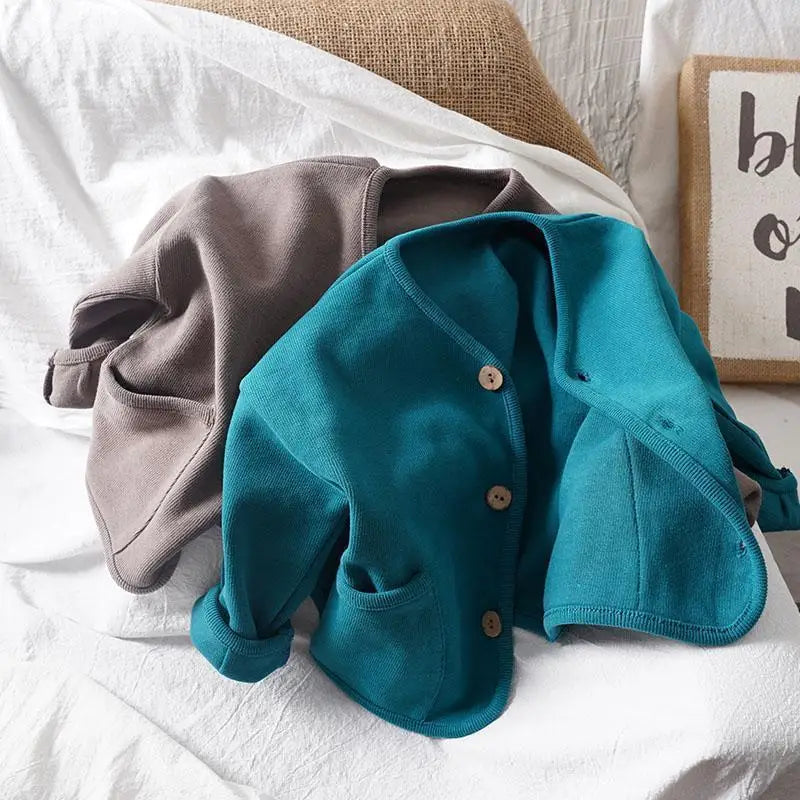 Children's Cardigan Jacket | Kids Autumn Jacket - Solid Color Cotton Casual Top - ZOOMNSTORE