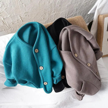 Children's Cardigan Jacket | Kids Autumn Jacket - Solid Color Cotton Casual Top - ZOOMNSTORE