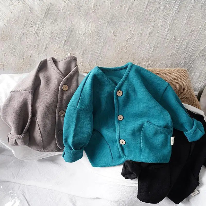 Children's Cardigan Jacket | Kids Autumn Jacket - Solid Color Cotton Casual Top - ZOOMNSTORE