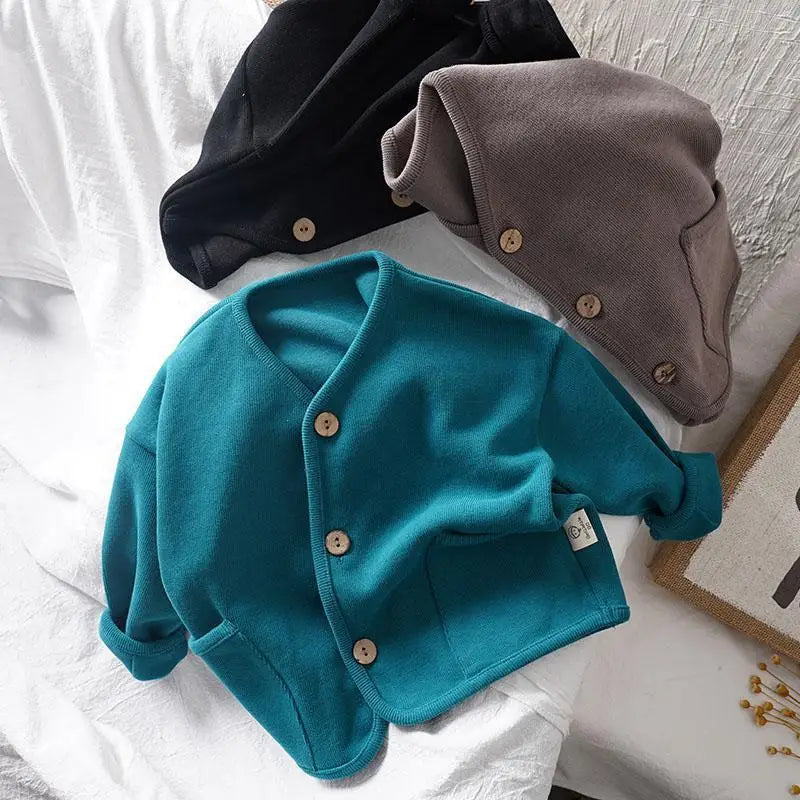 Children's Cardigan Jacket | Kids Autumn Jacket - Solid Color Cotton Casual Top - ZOOMNSTORE