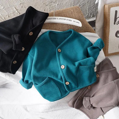 Children's Cardigan Jacket | Kids Autumn Jacket - Solid Color Cotton Casual Top - ZOOMNSTORE