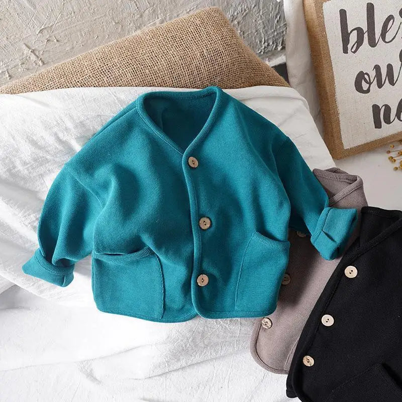 Children's Cardigan Jacket | Kids Autumn Jacket - Solid Color Cotton Casual Top - ZOOMNSTORE