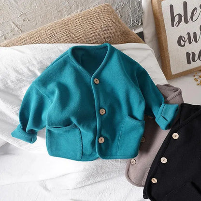 Children's Cardigan Jacket | Kids Autumn Jacket - Solid Color Cotton Casual Top - ZOOMNSTORE