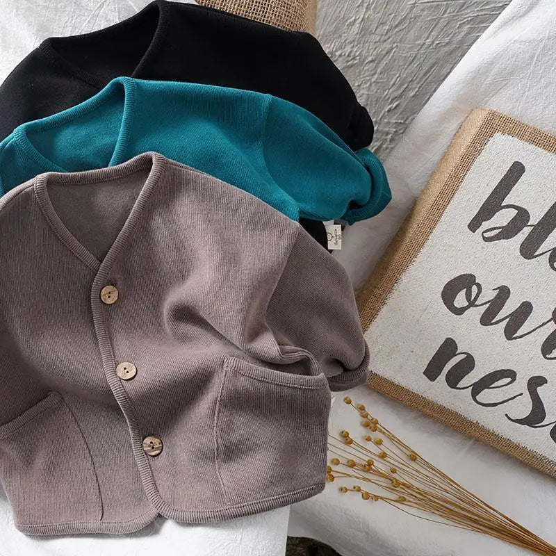 Children's Cardigan Jacket | Kids Autumn Jacket - Solid Color Cotton Casual Top - ZOOMNSTORE