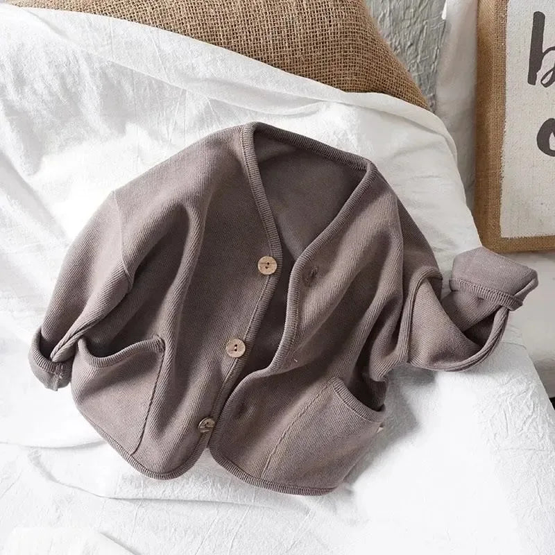 Children's Cardigan Jacket | Kids Autumn Jacket - Solid Color Cotton Casual Top - ZOOMNSTORE