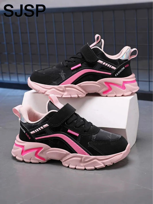 Children's Casual Pink Girls' Leather Shoes, Fashionable Lightweight Running Shoes for Teenagers Aged 7-15, Student Kids' Sports Shoes for Girls - ZOOMNSTORE