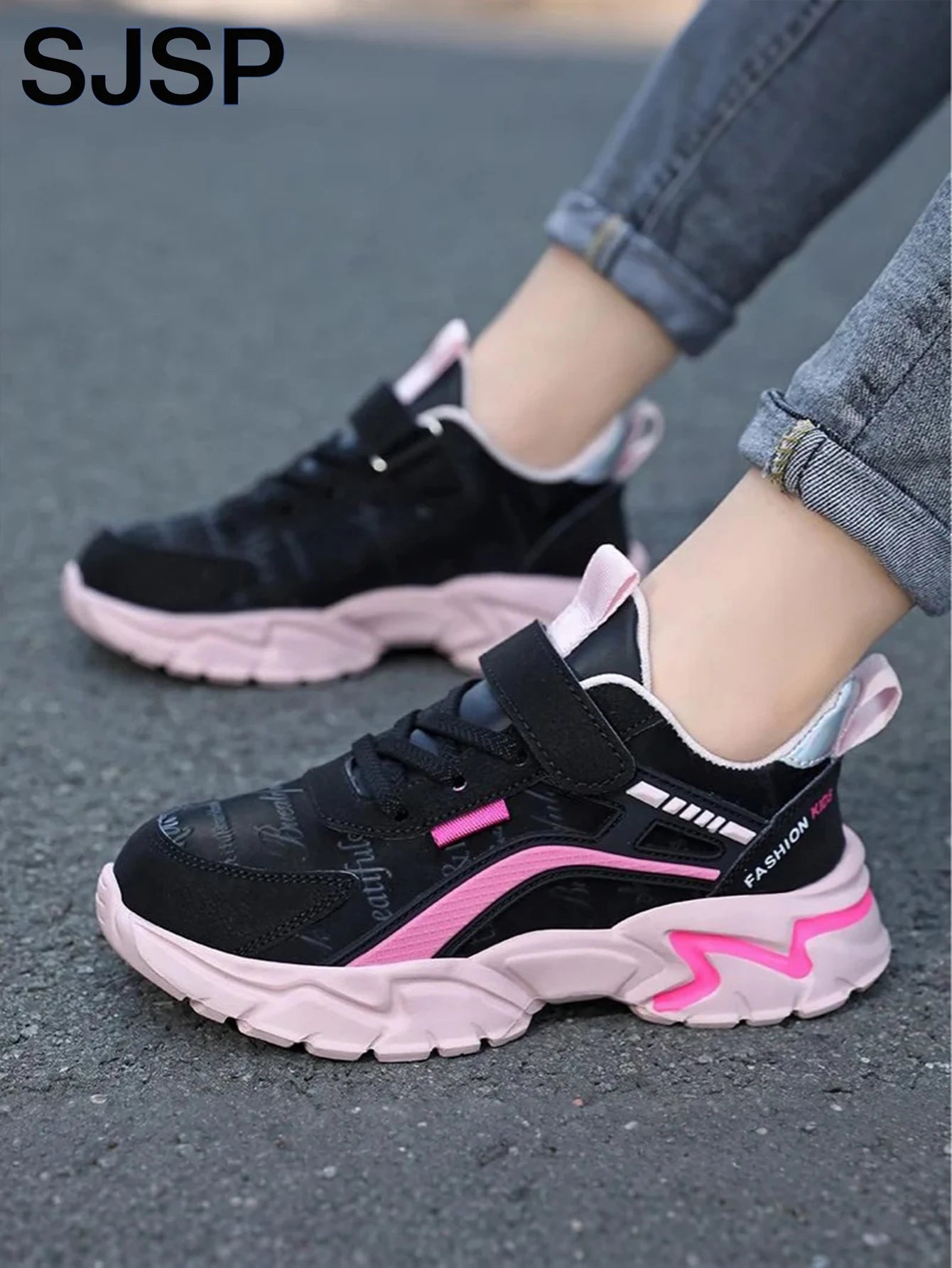 Children's Casual Pink Girls' Leather Shoes, Fashionable Lightweight Running Shoes for Teenagers Aged 7-15, Student Kids' Sports Shoes for Girls - ZOOMNSTORE