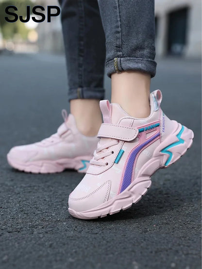 Children's Casual Pink Girls' Leather Shoes, Fashionable Lightweight Running Shoes for Teenagers Aged 7-15, Student Kids' Sports Shoes for Girls - ZOOMNSTORE