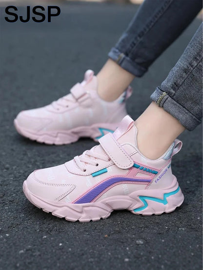 Children's Casual Pink Girls' Leather Shoes, Fashionable Lightweight Running Shoes for Teenagers Aged 7-15, Student Kids' Sports Shoes for Girls - ZOOMNSTORE