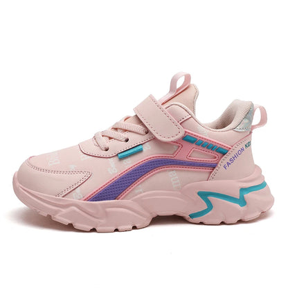 Children's Casual Pink Girls' Leather Shoes, Fashionable Lightweight Running Shoes for Teenagers Aged 7-15, Student Kids' Sports Shoes for Girls - ZOOMNSTORE