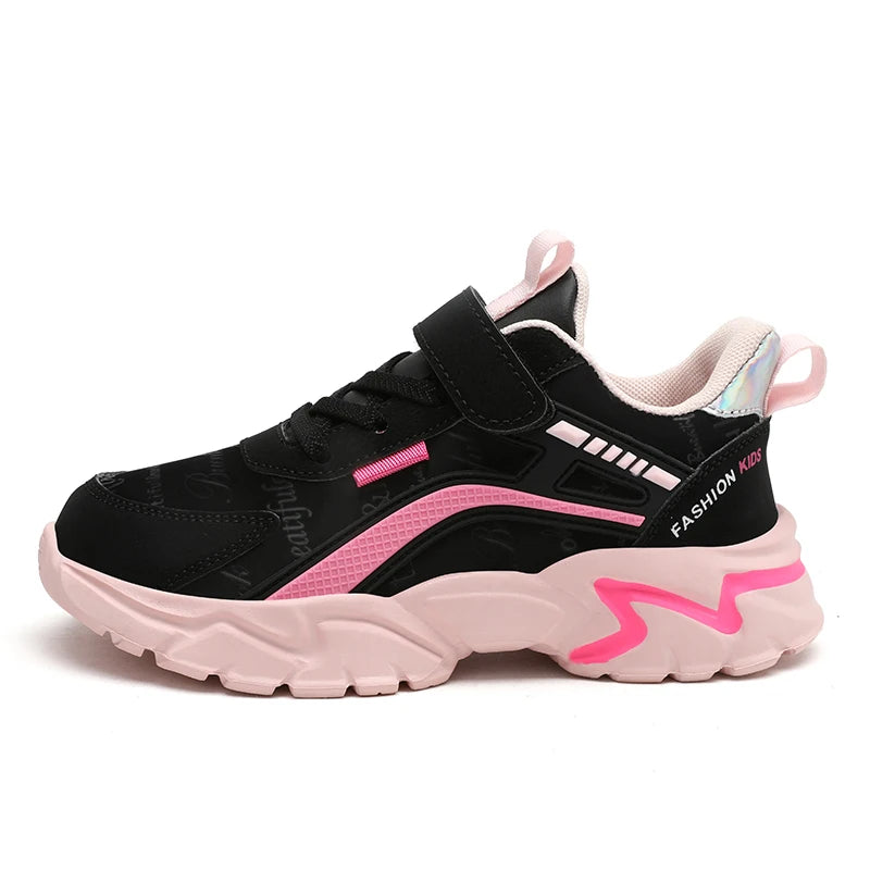 Children's Casual Pink Girls' Leather Shoes, Fashionable Lightweight Running Shoes for Teenagers Aged 7-15, Student Kids' Sports Shoes for Girls - ZOOMNSTORE