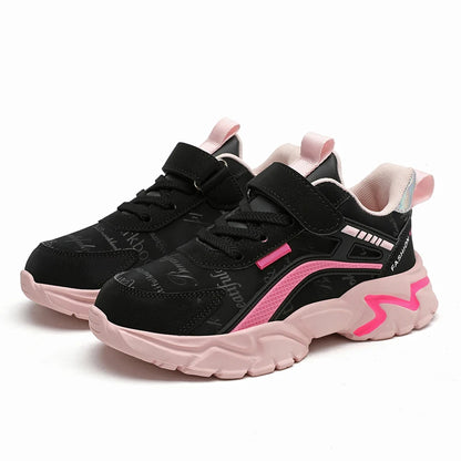 Children's Casual Pink Girls' Leather Shoes, Fashionable Lightweight Running Shoes for Teenagers Aged 7-15, Student Kids' Sports Shoes for Girls - ZOOMNSTORE