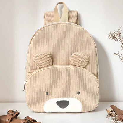 Cute Cartoon Bear Corduroy Backpack - Kids Kindergarten School Bag - ZOOMNSTORE