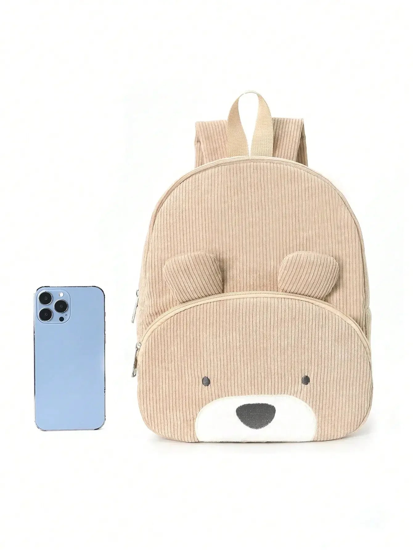 Cute Cartoon Bear Corduroy Backpack - Kids Kindergarten School Bag - ZOOMNSTORE