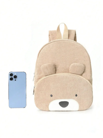 Cute Cartoon Bear Corduroy Backpack - Kids Kindergarten School Bag - ZOOMNSTORE