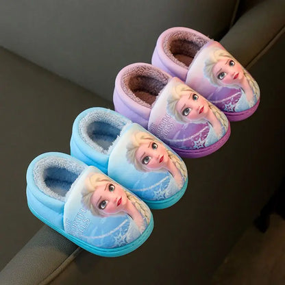 Disney Frozen Elsa Slippers - Girls Warm Cotton Flats Shoes Size 24-40 - ZOOMNSTORE