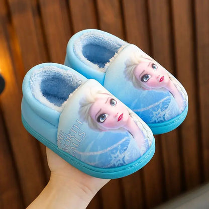 Disney Frozen Elsa Slippers - Girls Warm Cotton Flats Shoes Size 24-40 - ZOOMNSTORE