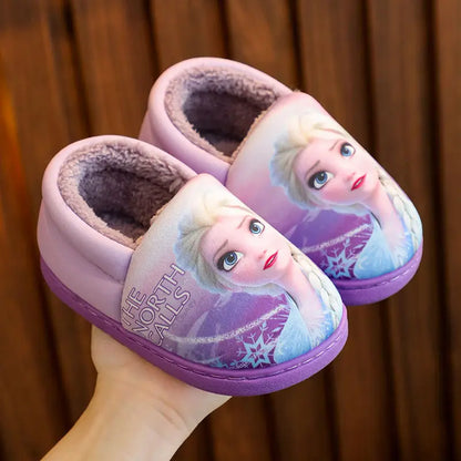 Disney Frozen Elsa Slippers - Girls Warm Cotton Flats Shoes Size 24-40 - ZOOMNSTORE