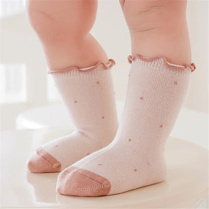 Lawadka Children's Girls Socks Cotton Dot Solid Kids Girl Sock Fashion Princess Baby Socks For Girls   Autumn Winter 0-12Years - ZOOMNSTORE