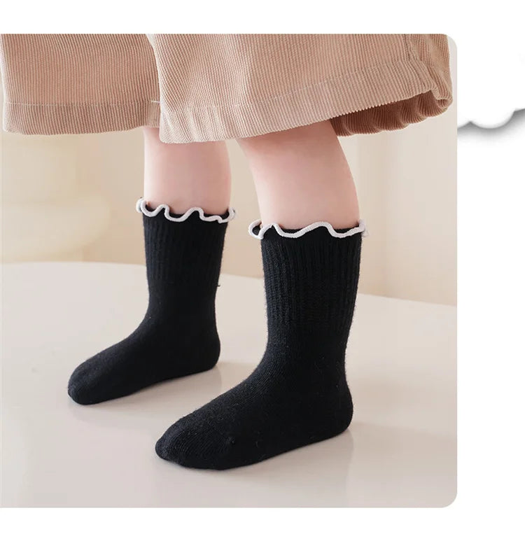 Lawadka Children's Girls Socks Cotton Dot Solid Kids Girl Sock Fashion Princess Baby Socks For Girls   Autumn Winter 0-12Years - ZOOMNSTORE