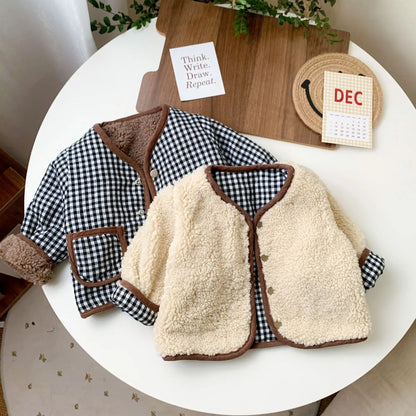 Kids Double-Sided Plaid Plush Jacket - AutumnWinter 1-6 Years - ZOOMNSTORE